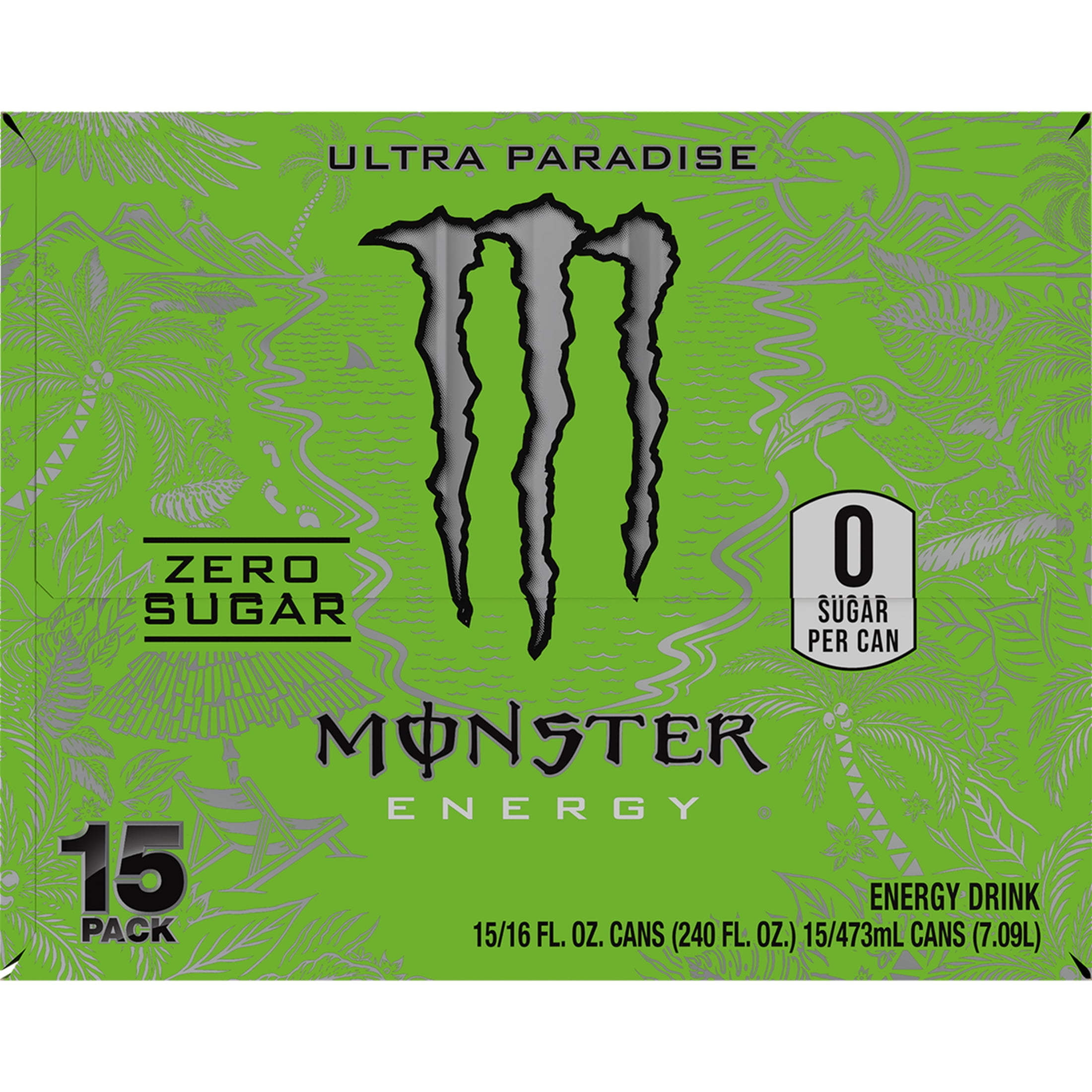 Monster Energy Ultra Paradise Energy Drink, Zero Sugar, 15-Pack, 16 Oz Cans