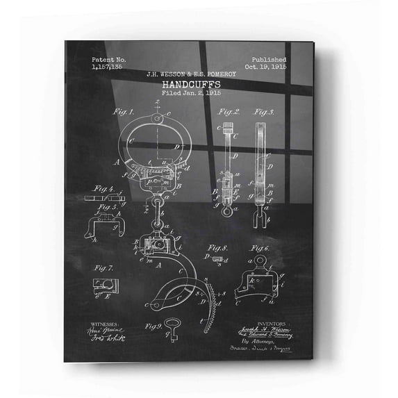 Epic Art 'Handcuffs Blueprint Patent Chalkboard' Acrylic Glass Wall Art, 12"x16"