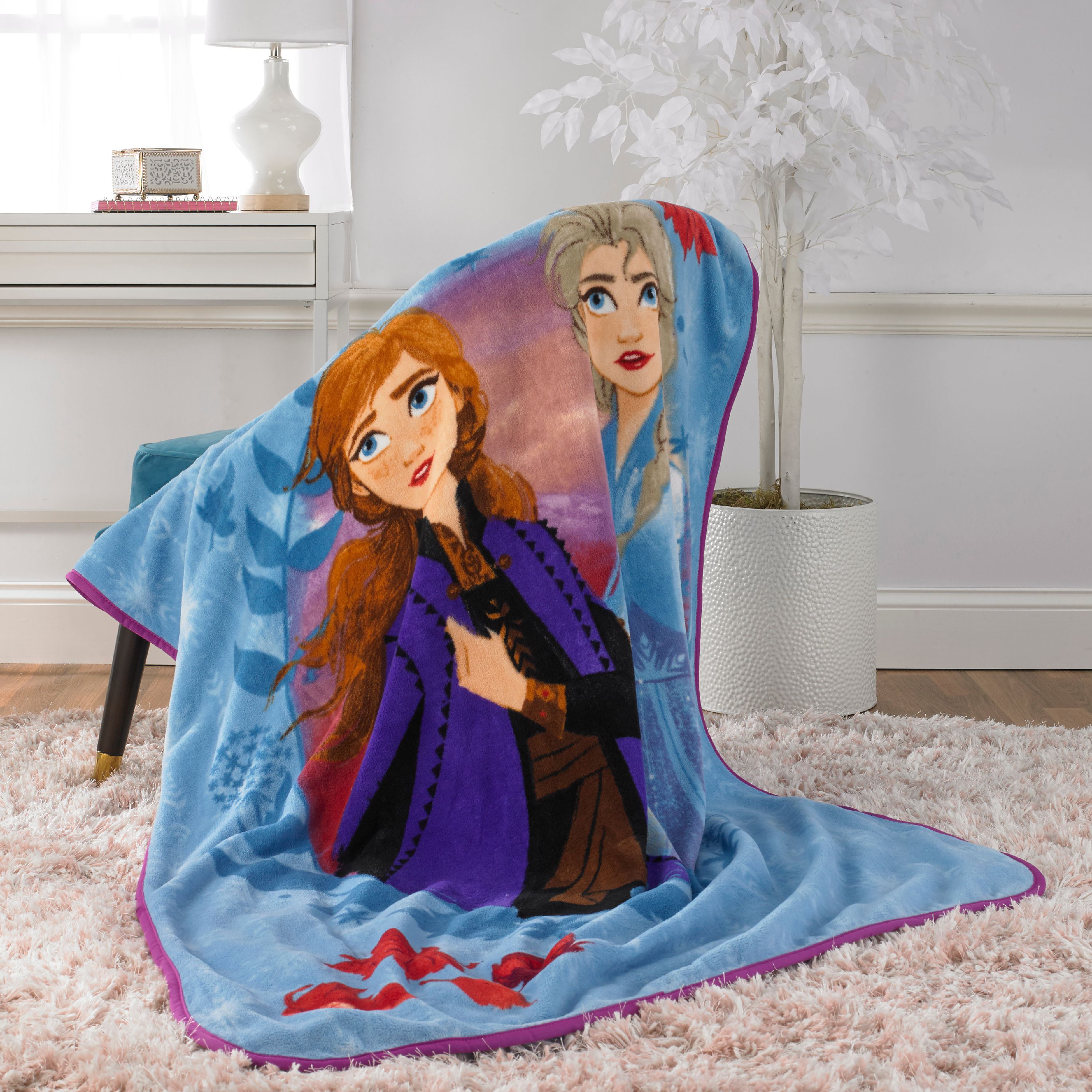 Disney Frozen Anna Elsa & Olaf 40" X 50" Youth Kid's Fleece Throw Travel Blanket 