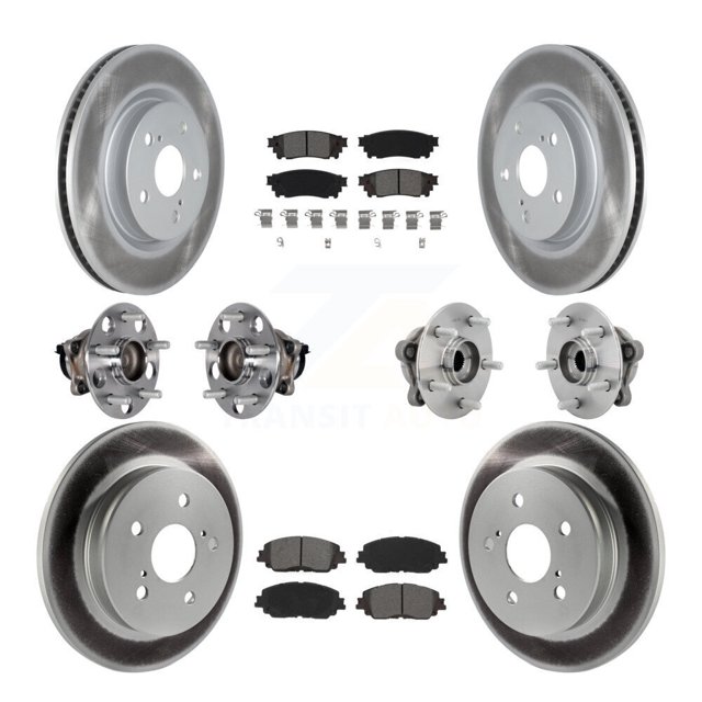Transit Auto Front Rear Hub Bearings Assembly Coated Disc Brake Rotors and Semi-Metallic Pads Kit (10Pc) for Car 2020 Toyota C-HR To 02 Vehicles Manufactured In Japan - Left Right Side KBB-131869