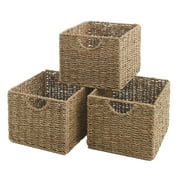the lakeside collection seagrass cube storage home organizer baskets - set of 3