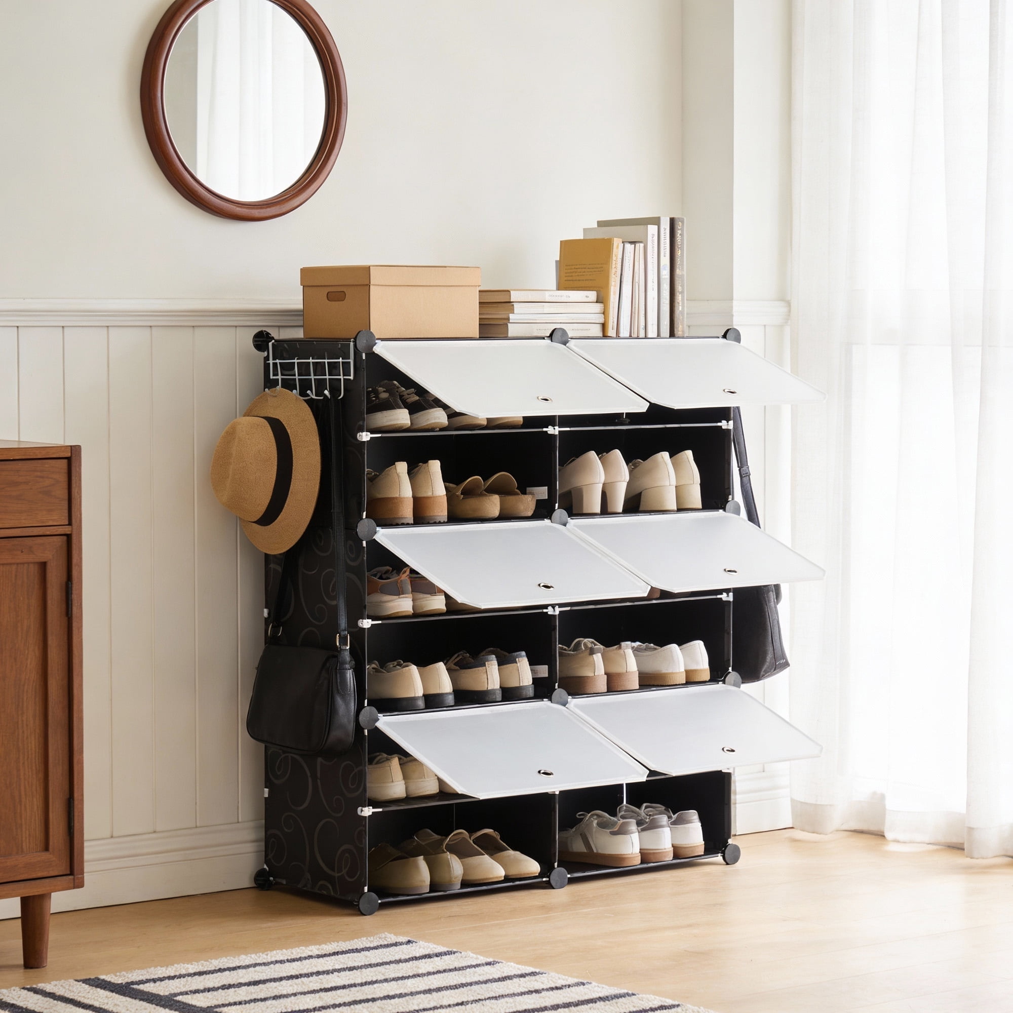 CONCETTA 6 Tier Shoe Rack, 24 Pair Plastic Shelves Storage Organizer for Closet Hallway Bedroom Entryway, 33*12*37, Black