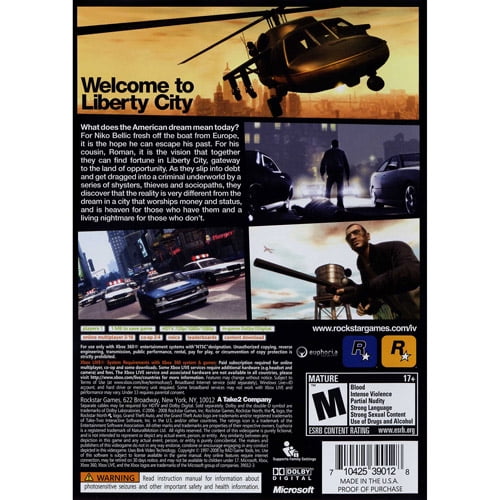 GTA Grand Theft Auto Liberty City Xbox 360 Video GAME Manual