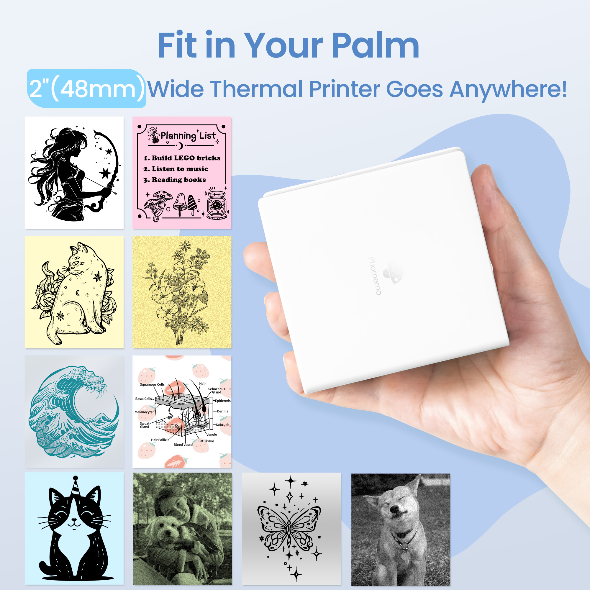 Phomemo Sticker Printer - M02 Label Maker Portable Bluetooth Thermal Sticker Printer for Notes, Gifts, Journals, Planners, Scrapbooking, and Creative Projects(White)