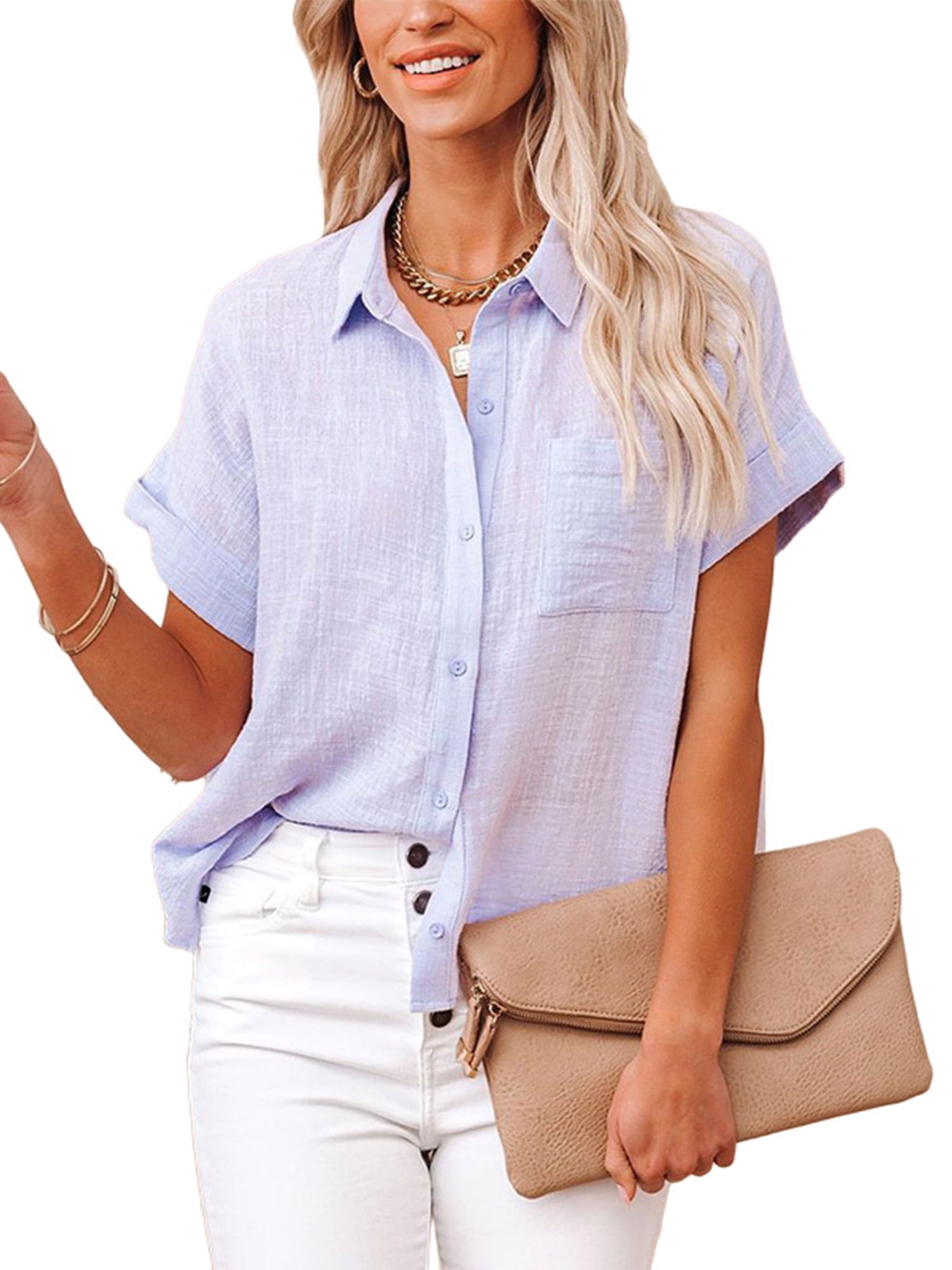 MAWCLOS Womens Short Sleeve Shirts V 