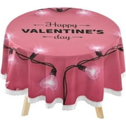 SKYSONIC Happy Valentine's Day Round Tablecloth 60inch Indoor Wrinkle Free, Red Heart Circular Lace Table Cover Washable for Kitchen Dining Decor