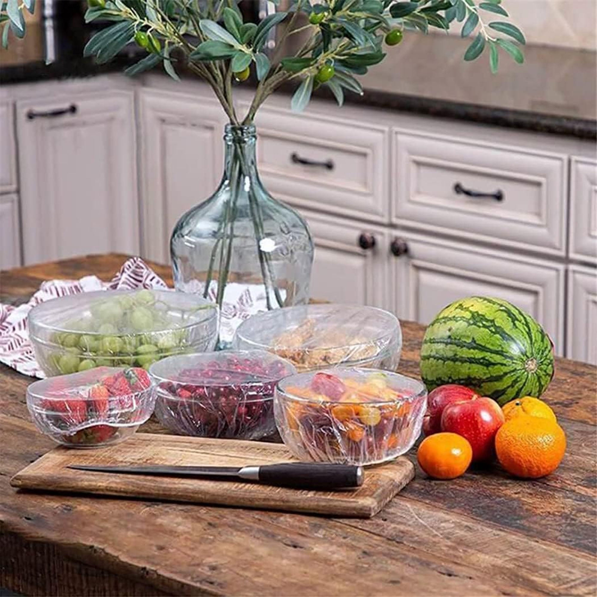 Elastic Plastic Bowl Covers, 12 Inch. Pack of 500 Clear Plastic Disposable Bowl Covers 30 Micron Thick. Durable Adjustable Plastic Food Covers with Elastic Edge. Stretchable Bowl Covers Small