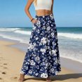 thumbnail image 5 of LWavelet Women Floral Print Tiered Maxi Skirt Elastic Waist With Pockets Boho Summer Long Skirt Dark Blue S, 5 of 6