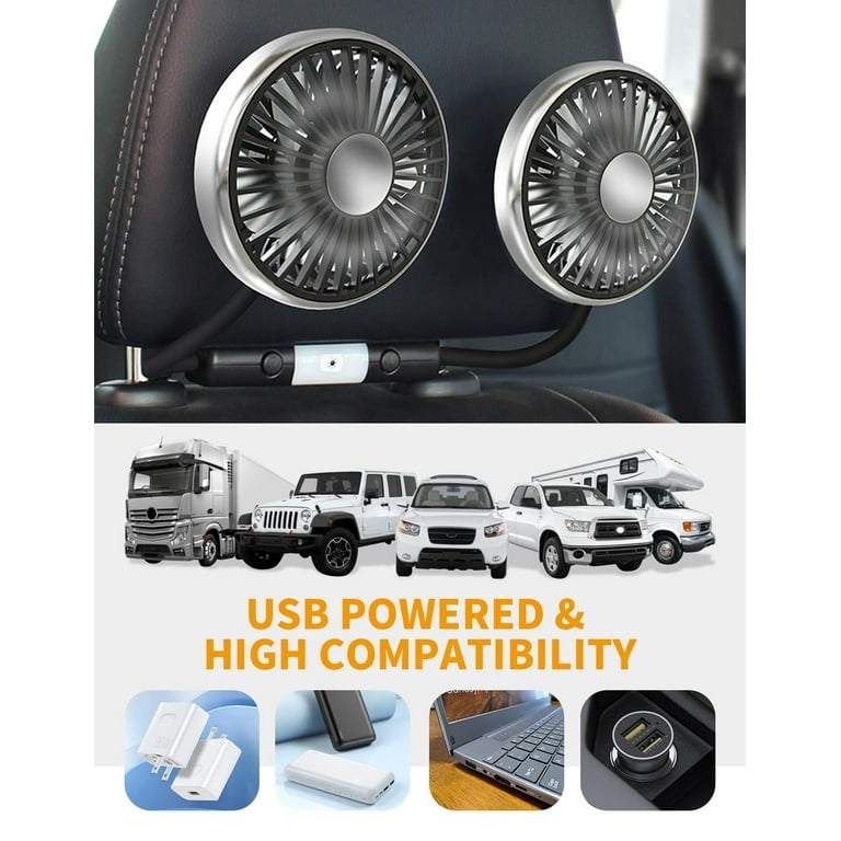 USB Car Seat Fan – 3-Speed Clip-On Fan For Backseat, Baby, Pets – 5 Blades, 360° Adjustable, Quiet & Portable