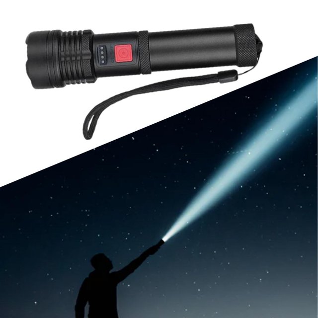 Linterna LED Portátil con Pantalla de Batería Linterna Recargable USB Linterna shamjiam Lámpara de antorcha recargable