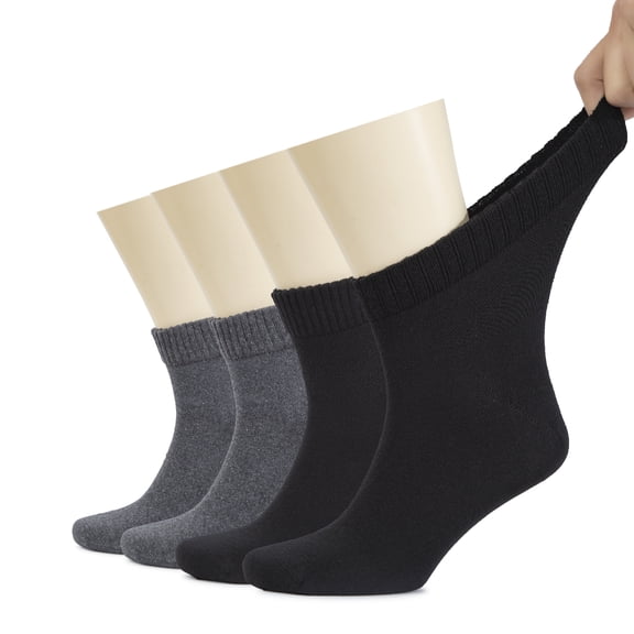Hugh Ugoli Cotton Diabetic Ankle Socks, Dry Feet, Cooling, Loose Fit, Seamless Toe, Non Binding, 4 Pairs