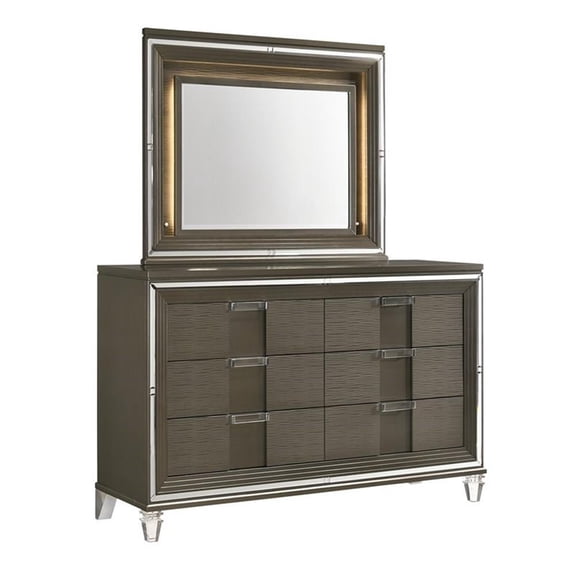 Picket House Furnishings Charlotte 6-Drawer Dresser w/ Mood Lighting Mirror
