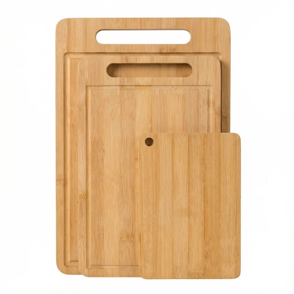 Asoricing 3 Pcs Bamboo Cutting Board Set, Kitchen Bamboo Serving Tray, Heavy-Duty Cutting Board for Meat, Vegetables, and Fruit