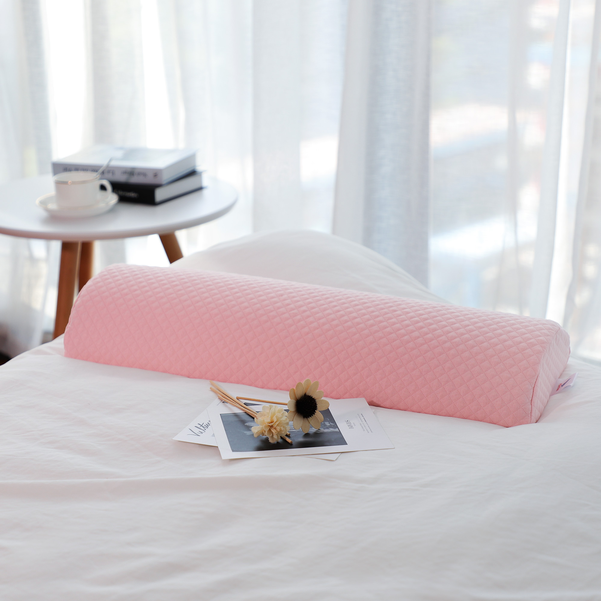 Half Moon Cervical Pillow Roll Memory Foam Bolster Support Large, Pink