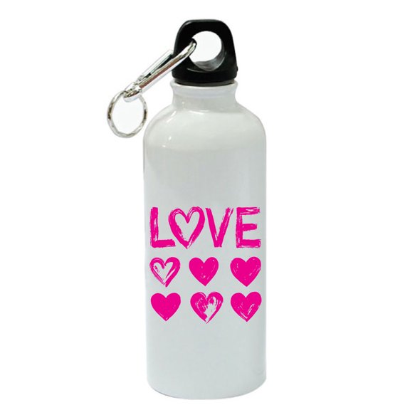 Love with Hearts White Aluminum Sports 20 oz Water Bottle