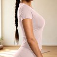 thumbnail image 4 of Women Solid Crew Neck Athletic T-Shirt, Slim Quick Dry Breathable Yoga Top Fitness Loungewear Tee Pink-crew neck M(M), 4 of 5