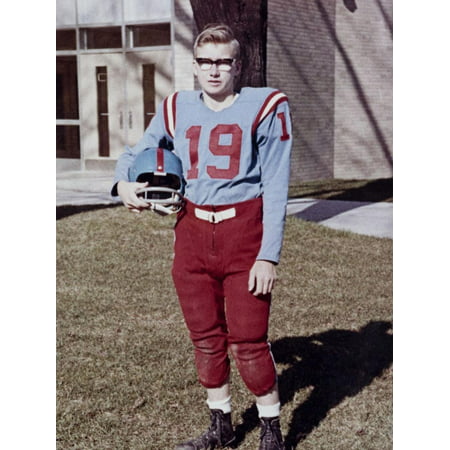 Fifteen year old high school football player portrait outside the school, ca. 1961 Print Wall Art