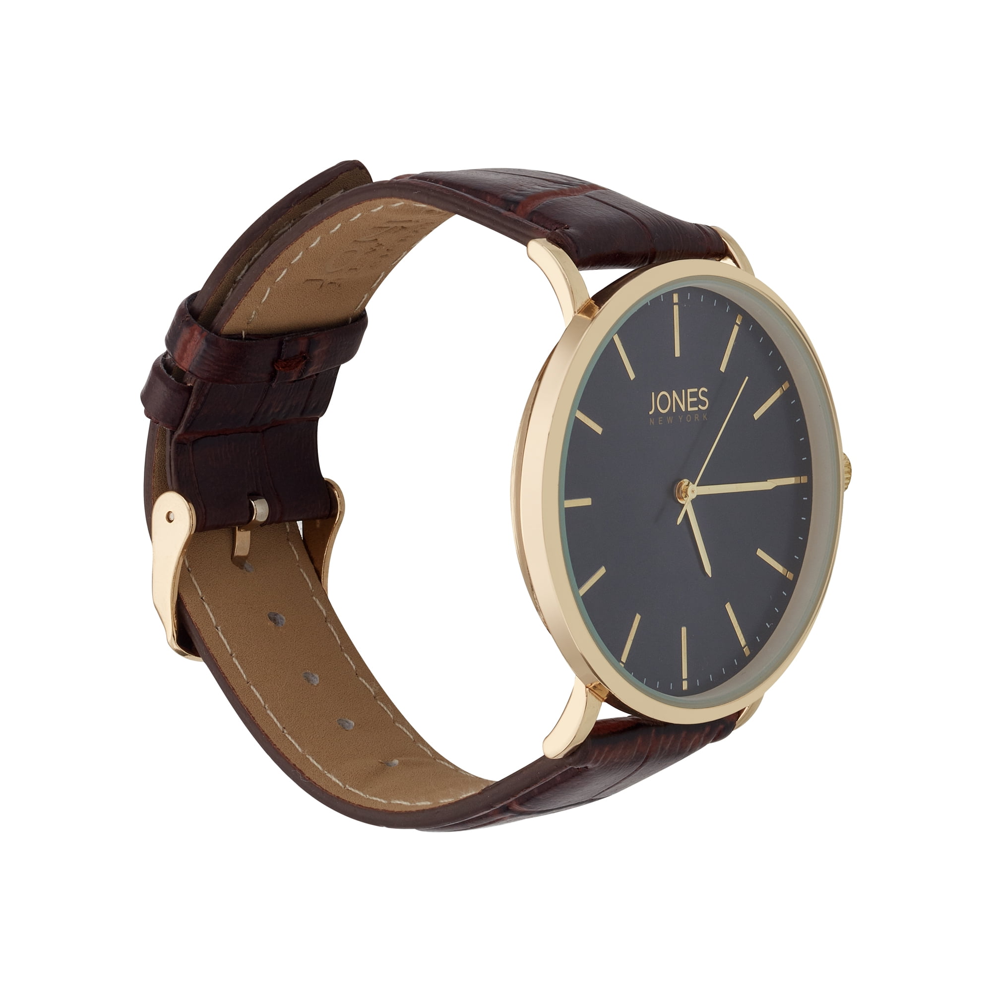 Jones New York Men's Brown Croco Leather Strap Watch 44mm