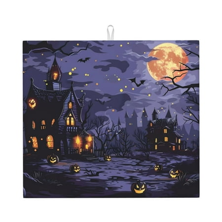 

Naloa Mystery House Halloween Night Dish Drying Mat for Kitchen Counter Heat Resistant Drainer Mats Absorbent Draining Mat Dish Rack Pad 16 x18