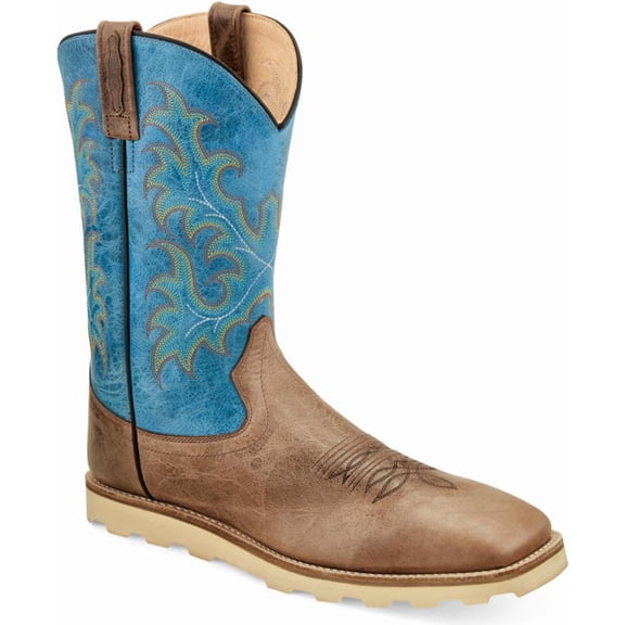 Old West Tan/Turquoise Mens Leather 9in Cowboy Boots 9.5D