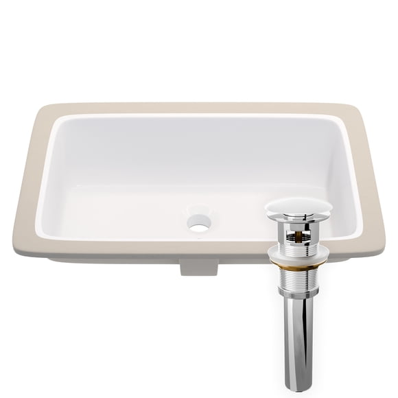 Novatto NP-U233921CH Évier Rectangulaire Blanc Encastré avec Drain de Trop-Plein Chromé