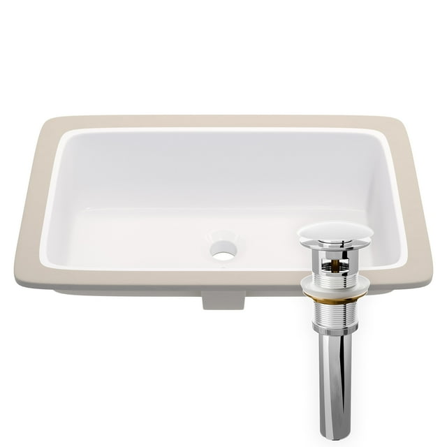 Novatto NP-U233921CH Rectangular White Undermount Sink with Chrome Overflow Drain