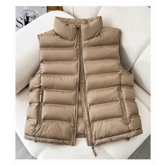 Mifsaly Cropped Puffer Vest for Women Zip up Lightweight Sleeveless Down Jacket Stand Collar Windproof Thermal Padded Coats Soild Color Warm Winter Outerwear with Zipper Pockets