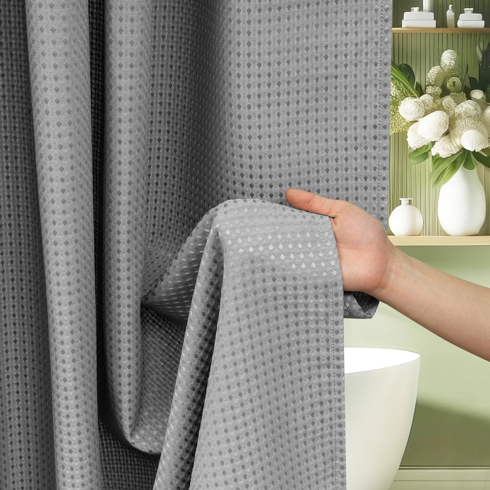 Inosoo Thick Waffle Weave Shower Curtain, 72"x 72" Luxury Hotel Fabric Shower Curtains for Bathroom, Heavy Duty Cloth Bath Curtain, Gray