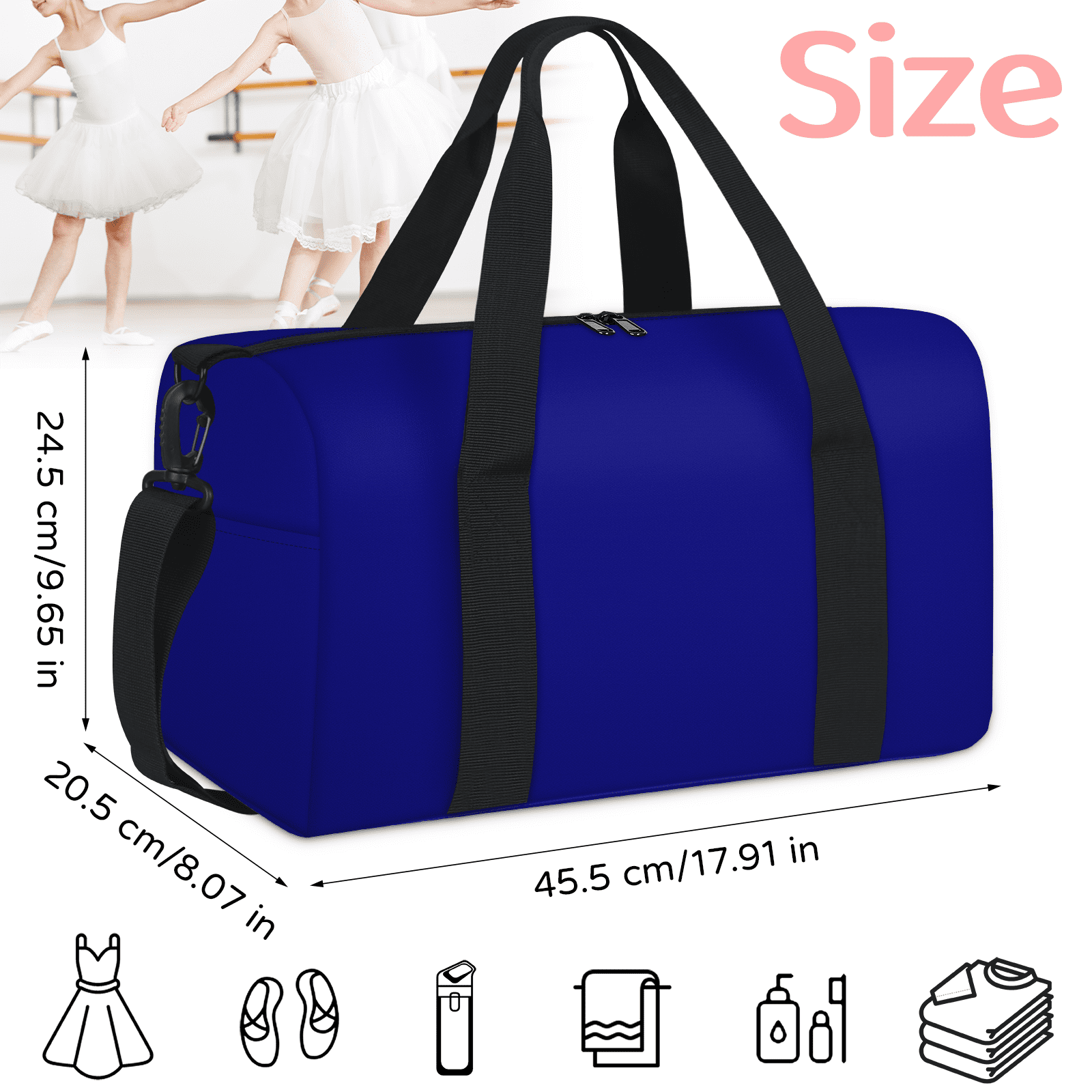 Herdesigns Navy Blue Travel Duffle Bag Sports Yoga Weekender Overnight Carry on Workout Bags Lightweight Waterproof Gym Tote Bag for Women