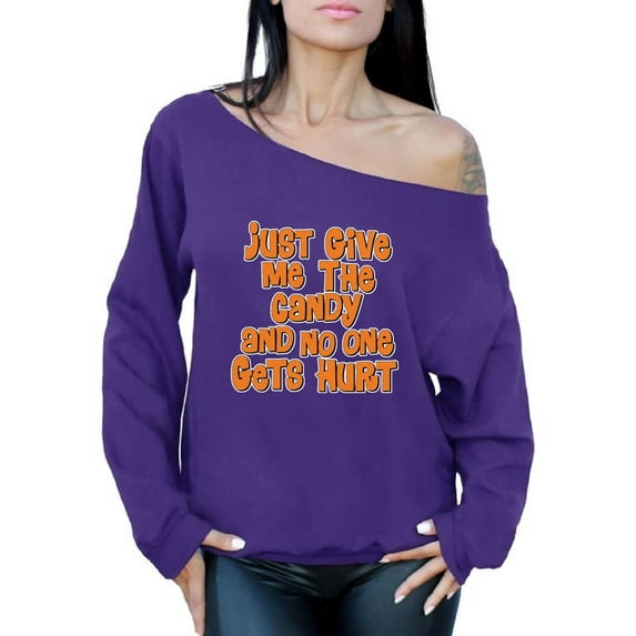 Awkward Styles Women's Halloween Graphic Off Shoulder Tops Oversized Sweatshirt Just Give Me The Candy and No One Gets Hurt