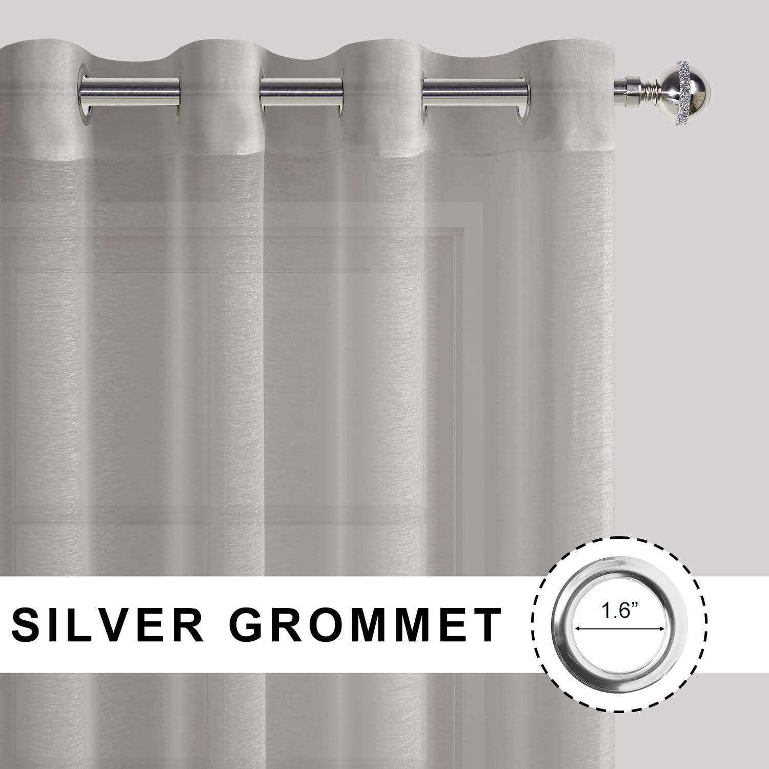 JIUZHEN Grey Sheer Curtains 84 Inches Long - Semi Transparent Light Filtering Grommet Window Drapes for Living Room/Bedroom, 52Wx 84L, Set of 2 with Tiebacks