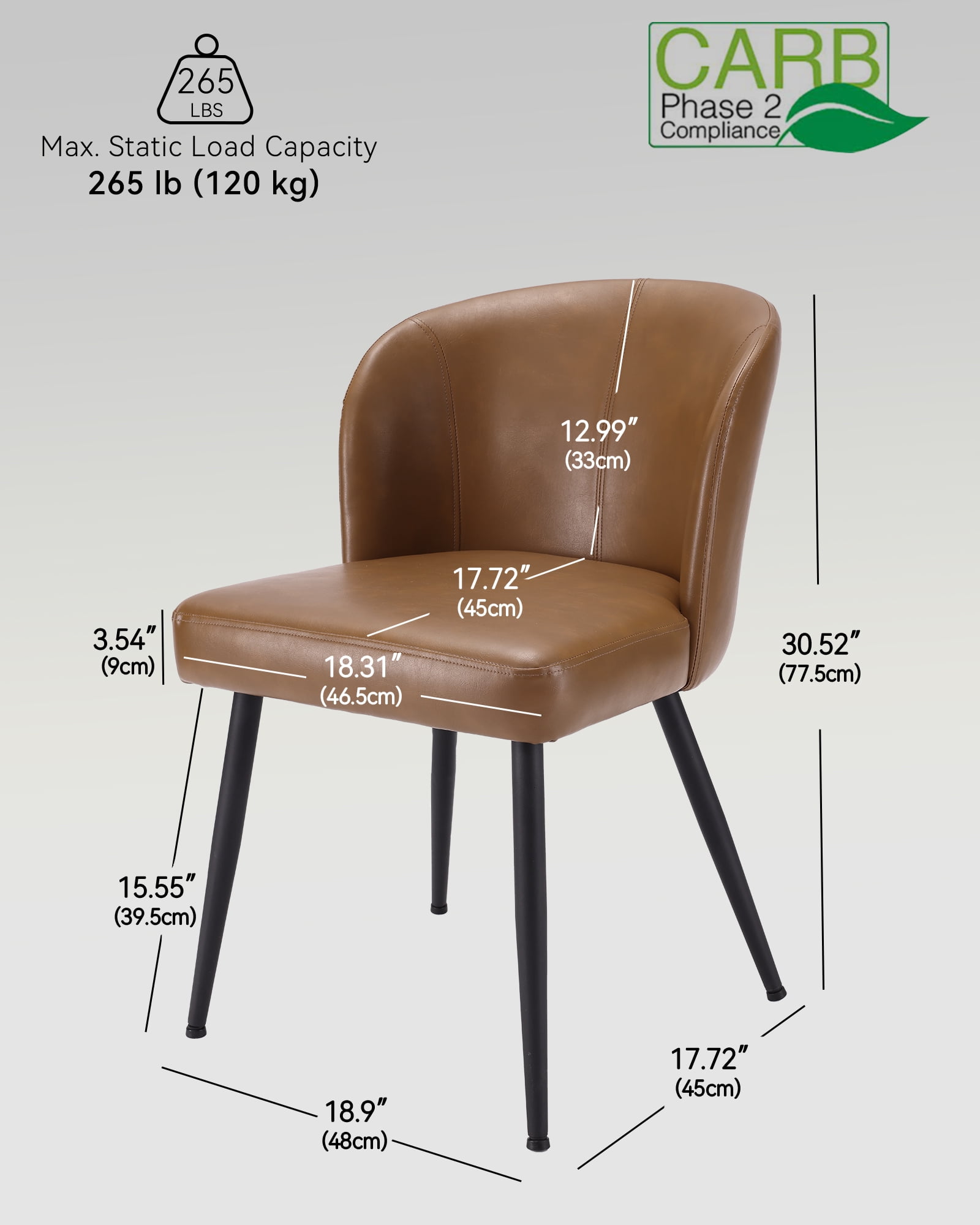 Sailvan Dining Chairs Set of 6, Modern PU Leather Upholstered Kitchen Chairs for Dining Room & Living Room with High Back, Easy Maintaince, Brown