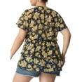 thumbnail image 4 of Agnes Orinda Summer Tops for Women 2024 Plus Size V Neck Short Sleeve Layered Casual Floral Blouse 4X Navy Blue, 4 of 8