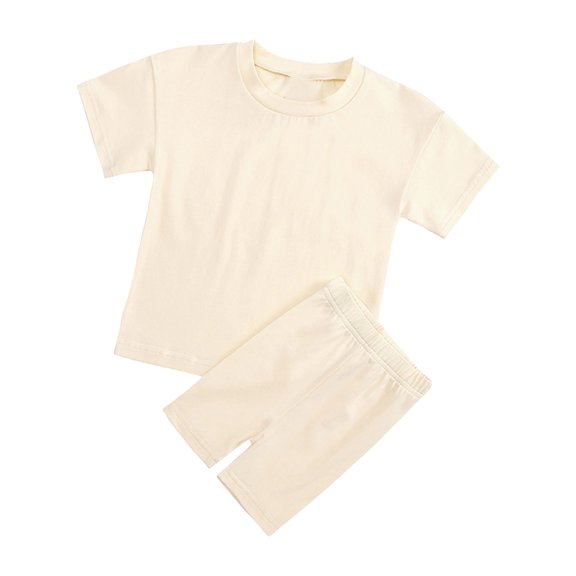 Ruyang Kids Girls Cotton 2 Piece Set Short Sleeve T-Shirts and Elastic Waist Shorts Solid Athletic Outfits Cute Loungewear Set