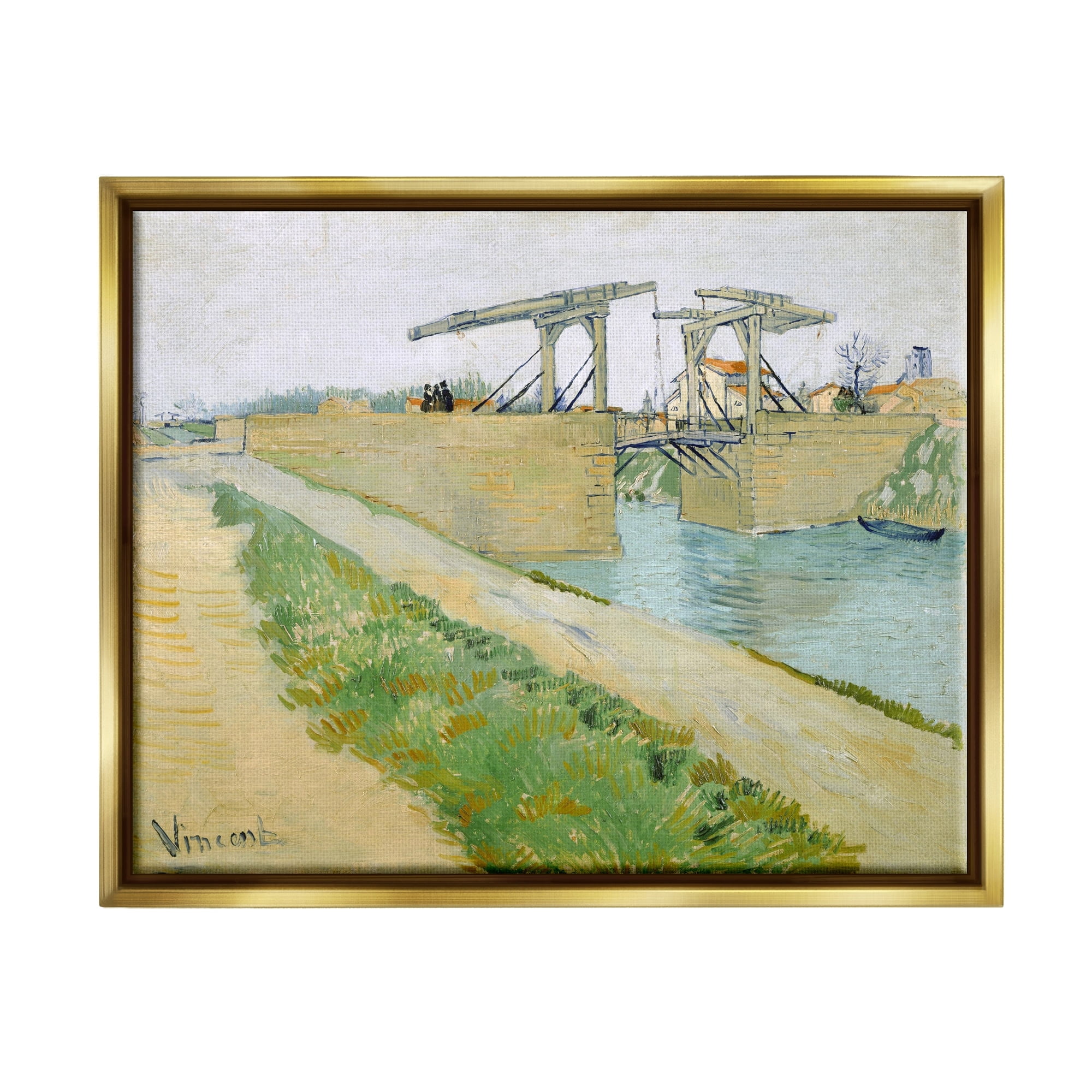 Stupell Industries De Brug Van Langlois Vincent van Gogh Bridge Painting Painting Metallic Gold Floating Framed Canvas Print Wall Art, Design by one1000paintings