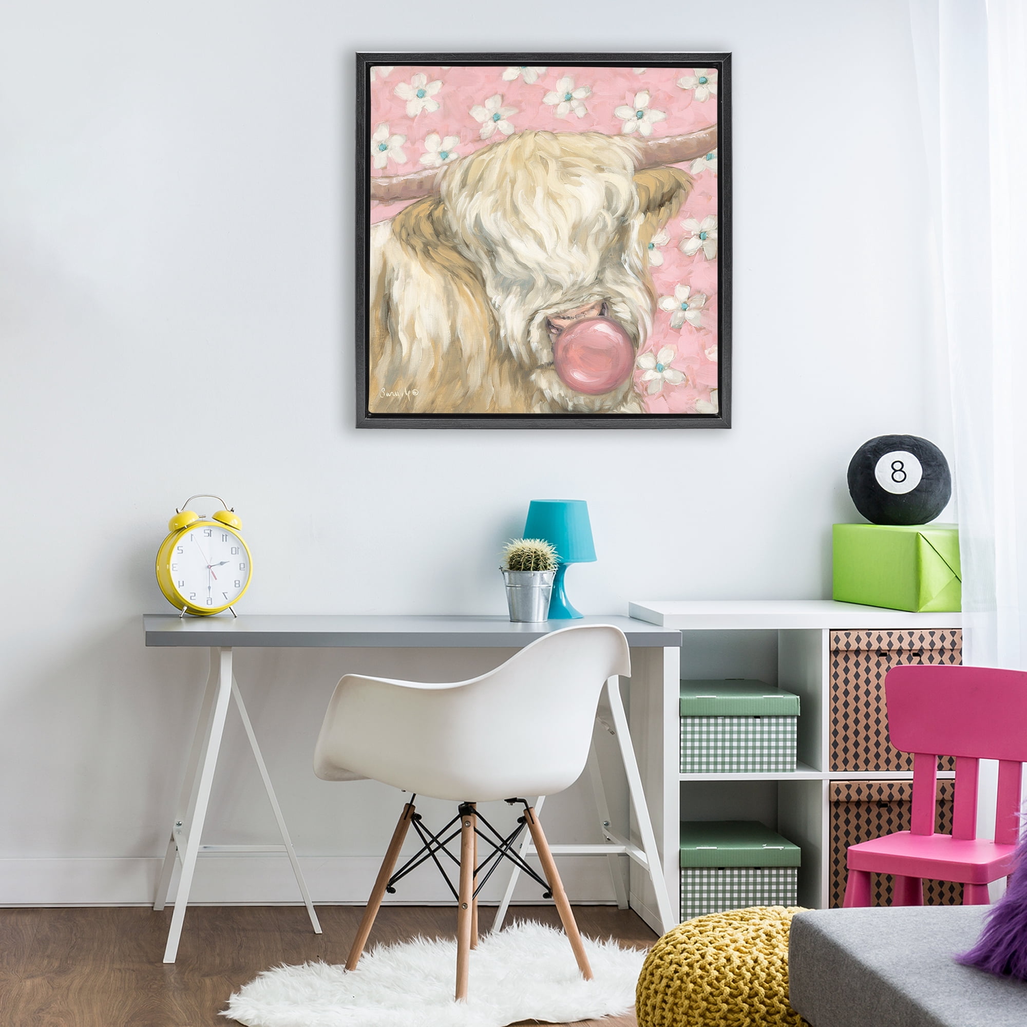 Stupell Industries Bubblegum Cutie Cattle Black Framed Floater Canvas Wall Art, design by Sara G. Designs