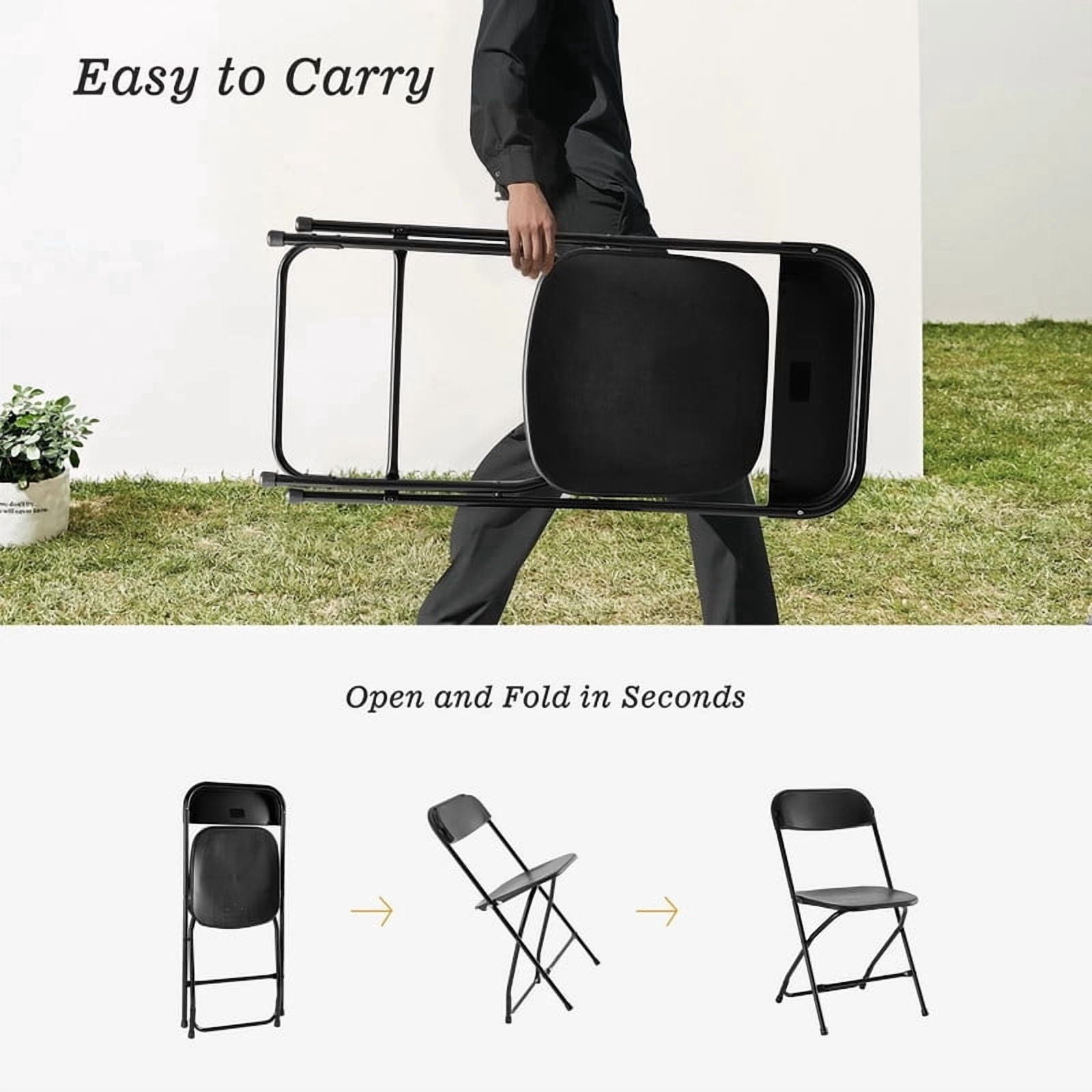 Kelno 6 Pack Plastic Folding Chair Lightweight Portable Chair, Black