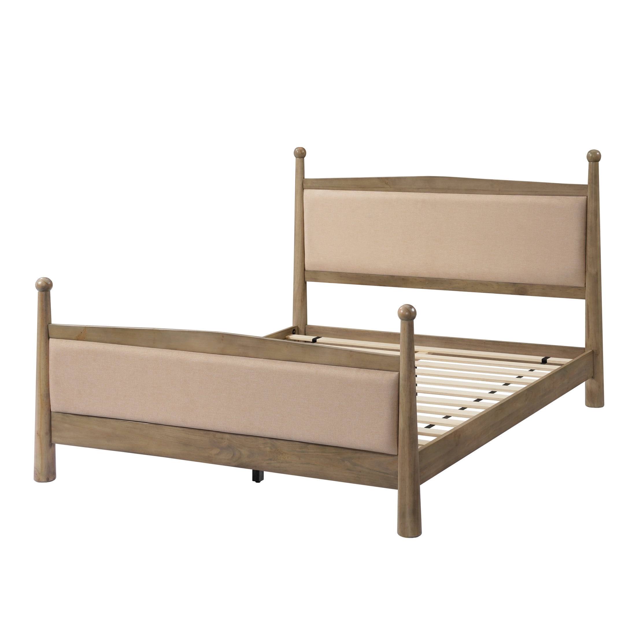Christopher Knight Home Farmhouse Queen Platform Bed Frame with Upholstered Headboard, Antique Oak