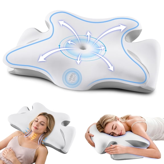 MOONORAH Bed Pillow for Neck Pain Relief, Memory Foam Cervical Contour Pillow, Orthopedic Support for Side, Back, Stomach Sleepers - White & Gray