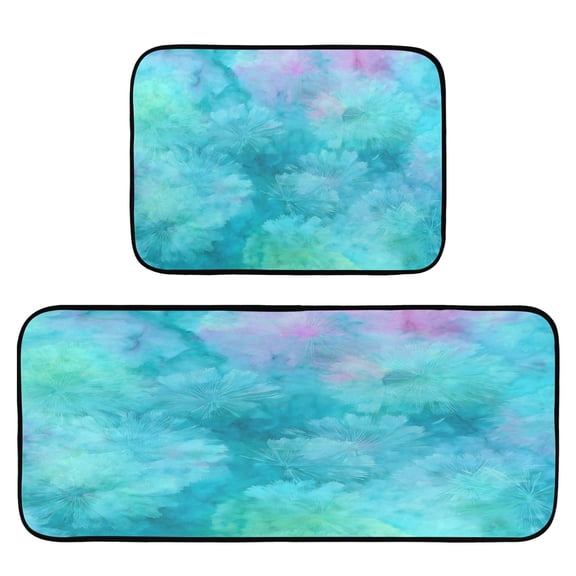 2-Piece Kitchen Rugs Set Non-Slip Mats Carpet Floor for Kitchen, Bathroom (19.7"x27.6" & 19.7"x47.2") Pastel Blue Dandelions