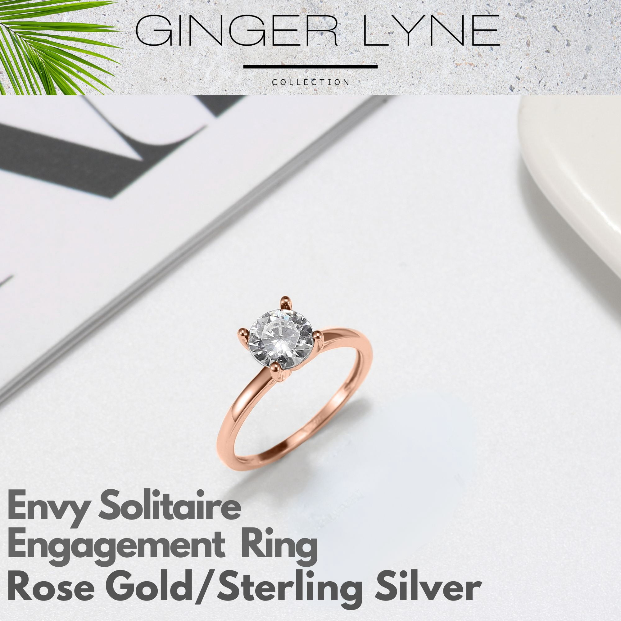 Envy Solitaire 1.25 Ct Engagement Ring for Women Promise Ring for Her Cubic Zirconia Sterling Silver Ginger Lyne