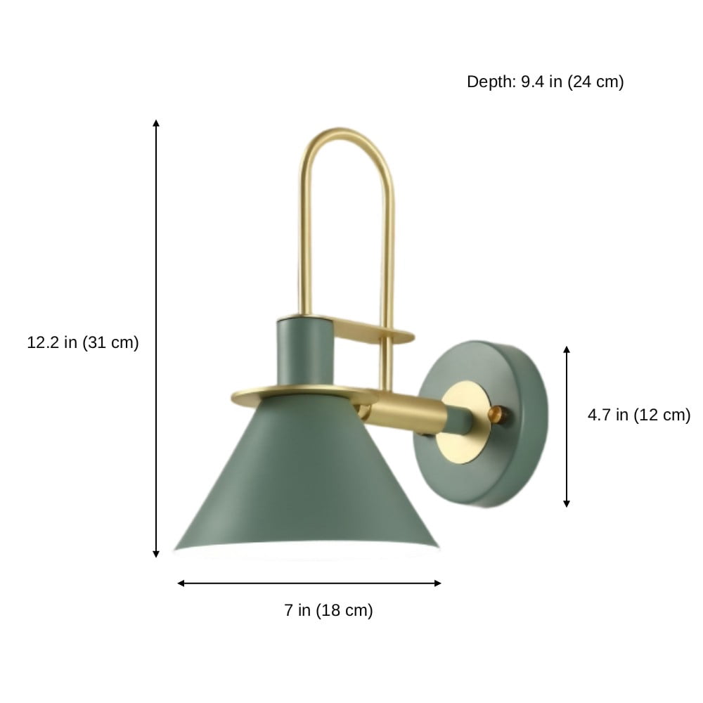 Litfad Modern Style Wall Sconces Light Fixtures Green Metal Cone Shade Wall Mounted Light Gooseneck Arm for Bedroom Living Room Porch Foyer