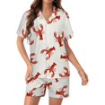 thumbnail image 1 of PRIYAL Pajama Sets for Womens Crawfish Pattern Satin Silk Short Sleeve Shirts And Pants Set, 1 of 5