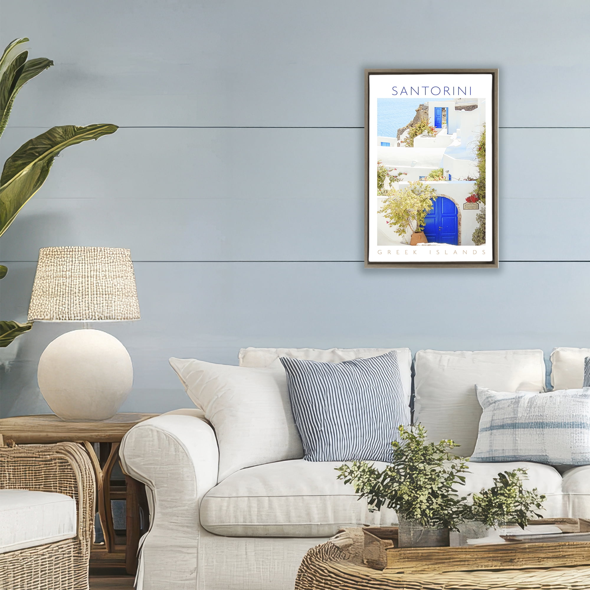 Stupell Industries Santorini Greek Islands Brown Framed Floater Canvas Wall Art, design by Erin Marie