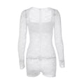 thumbnail image 4 of Liacowi Women Spring Lace Playsuits See Through Square Neck Long Sleeve Jumpsuits Fashion Slim Casual Short Rompers Clubwear, 4 of 9