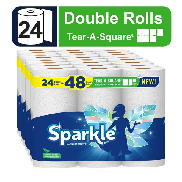 Sparkle TearASquare Paper Towels, White, 24 Double Rolls