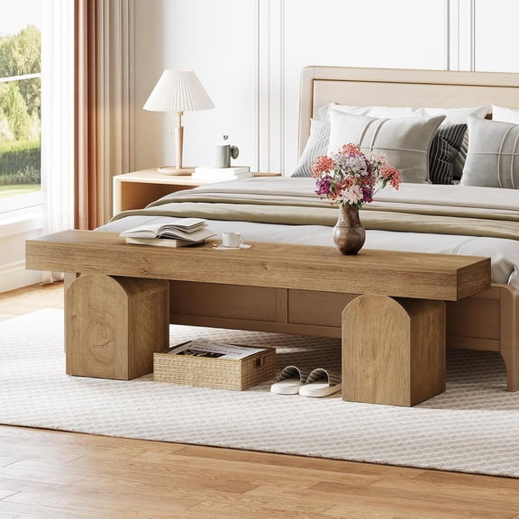 Tribesigns 59" Long End of Bed Bench, Farmhouse Bedroom Bench for Bedroom, Living Room, Entry Way, Brown