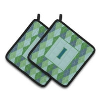 Carolines Treasures CJ1020-IPTHD Letter I Initial Monogram - Blue Argoyle Pair of Pot Holders, 7.5HX7.5W, multicolor