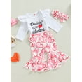 thumbnail image 3 of Bagilaanoe 3Pcs Newborn Baby Girl Long Pants Set Letter Print Long Sleeve Romper Tops + Heart Print Flare Trousers + Headband 6M 12M 18M 24M Infant Valentine's Day Outfits, 3 of 8