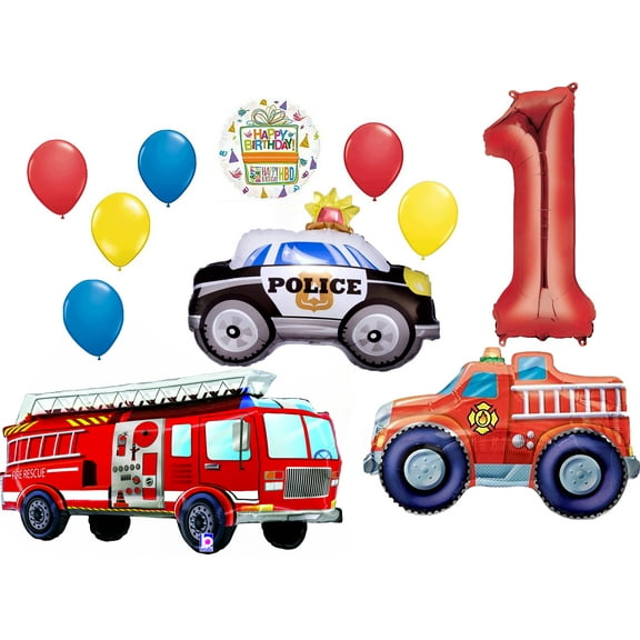 Team Rescue 1st Birthday Party Supplies and First Responders Balloon Bouquet decorations